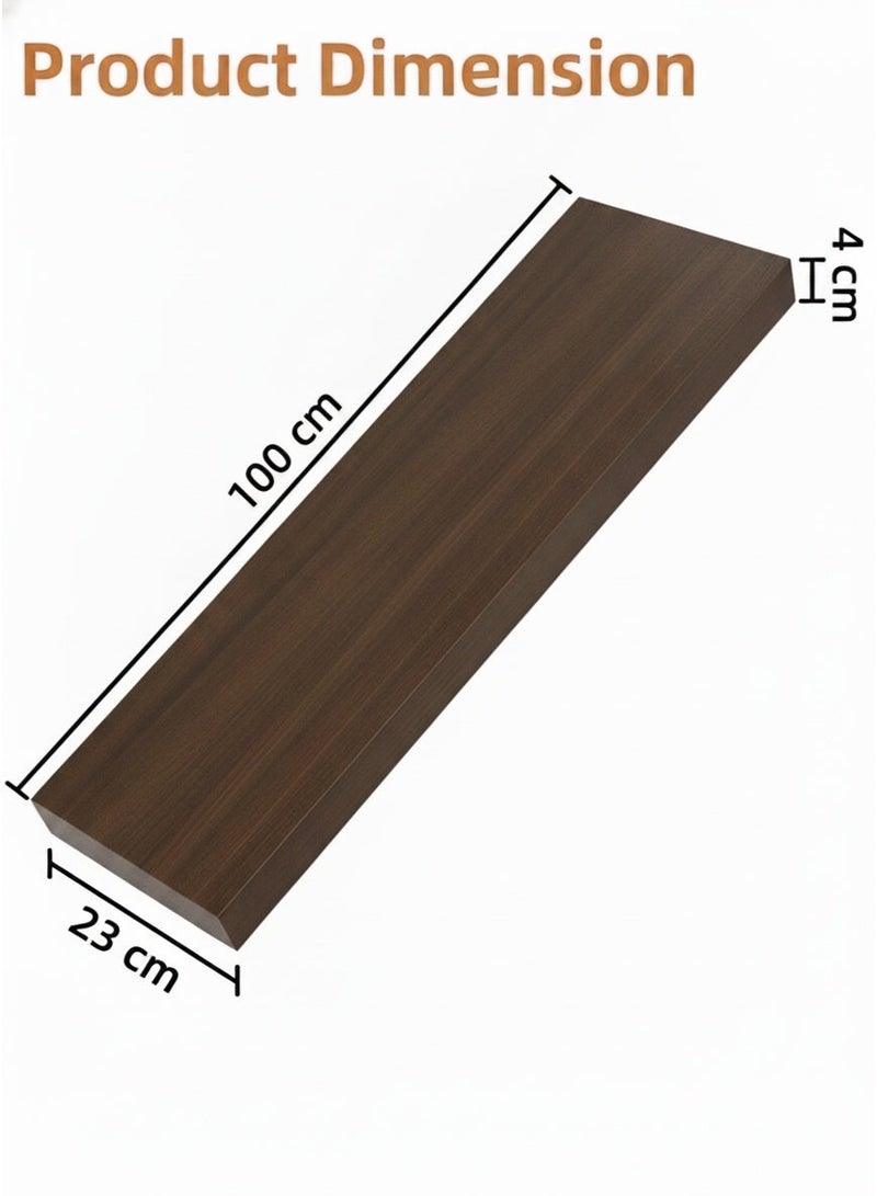 Living 100cm Dark Brown Straight Wooden Wall Shelf | Flat Floating Shelf with No External Brackets | Flexible Wall Arrangement & Display Base - Image 2