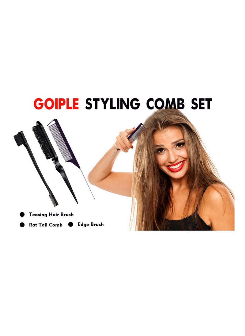 3-Piece Hairstyle Comb Set, Tearing Hair Brush, Mouse Tail Comb, Double-Sided Edge Brush