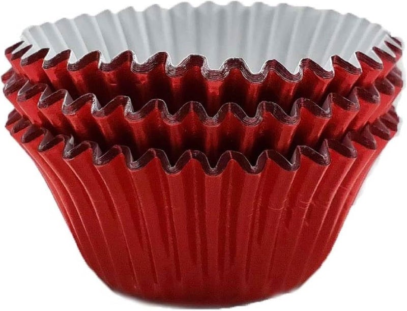 Regency Wraps Foil Baking Cups, 96 Petit Four Red Laminated Greaseproof, Non-Stick Attractive Wrappers for Easy Removal of Cupcakes, Muffins and More - Image 1