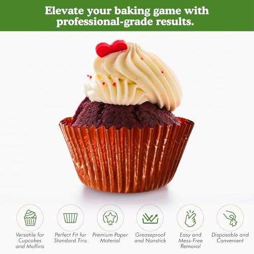 Regency Wraps Foil Baking Cups, 96 Petit Four Red Laminated Greaseproof, Non-Stick Attractive Wrappers for Easy Removal of Cupcakes, Muffins and More - Image 2