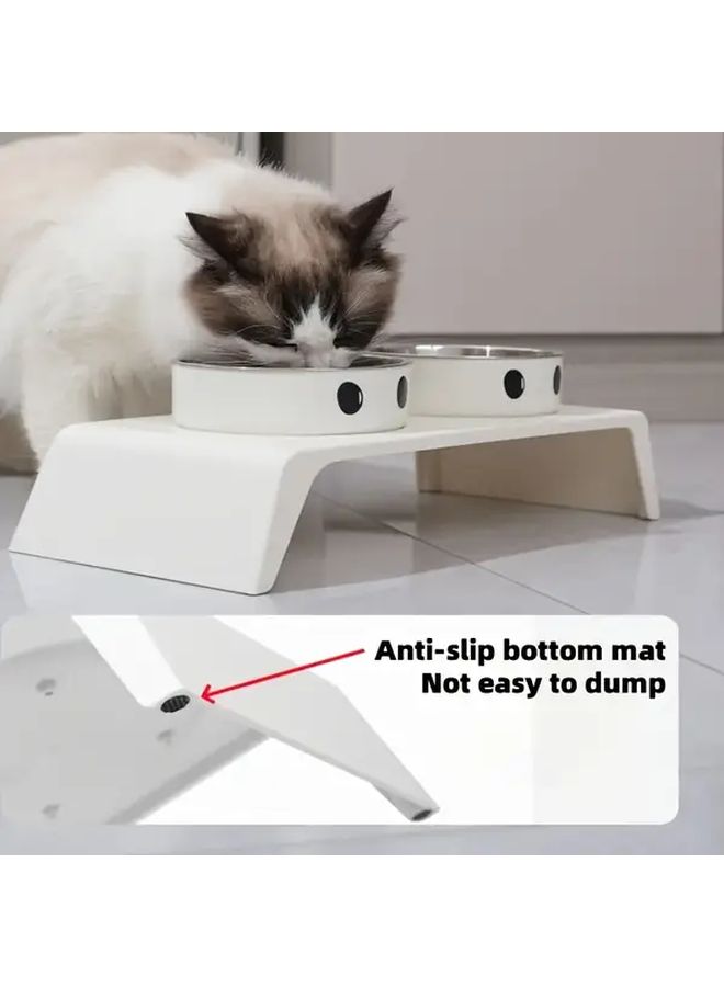 Elevated Pet Food Bowl Durable Plastic Base Stainless Steel Pure White Neck Support - Image 4