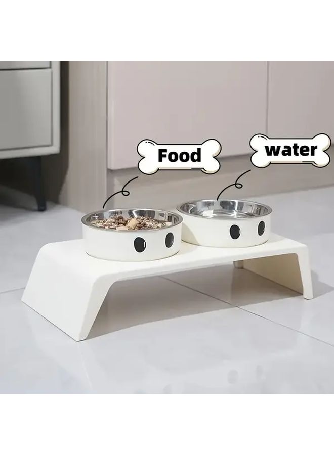 Elevated Pet Food Bowl Durable Plastic Base Stainless Steel Pure White Neck Support - Image 1