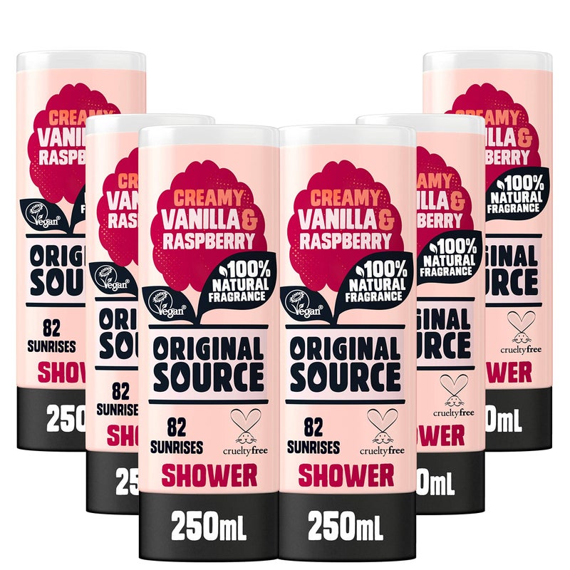 Original Source Vanilla Raspberry Shower Gel 100 Percent Natural Fragrance Vegan Cruelty Free Paraben Free Bulk Buy Pack of 6 x 250 ml
