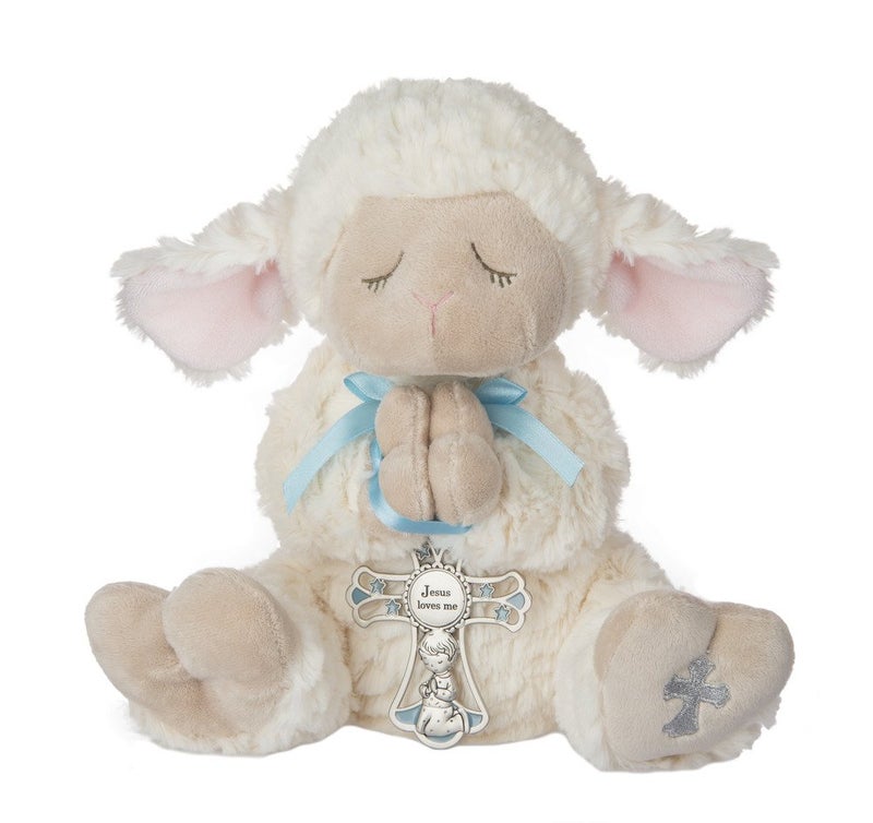 Ganz White Serenity Lamb with Crib Cross Boy Plush Stuffed Animal Toy 13 Inch - Image 2