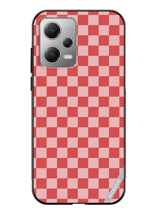 VR CREATIVE Protective Case Cover For Xiaomi Redmi Note 12 Red Checkerboard Abstract Textured Checkers Design Multicolour - Image 1