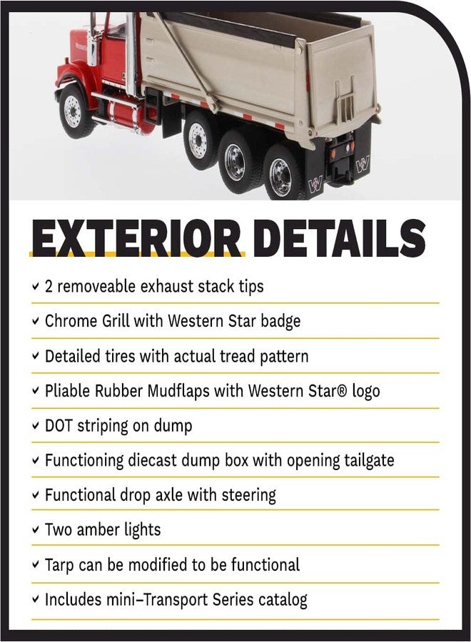 Diecast Masters Western Star 4900 SFFA with Lift Axle Silver Plated Dump | Real Dump Truck Specifications | 1:50 Scale Model Semi Trucks | Diecast Model 71067 - Image 5