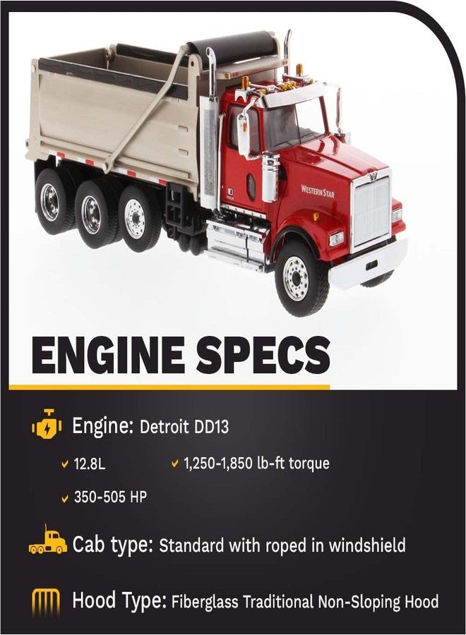 Diecast Masters Western Star 4900 SFFA with Lift Axle Silver Plated Dump | Real Dump Truck Specifications | 1:50 Scale Model Semi Trucks | Diecast Model 71067 - Image 3