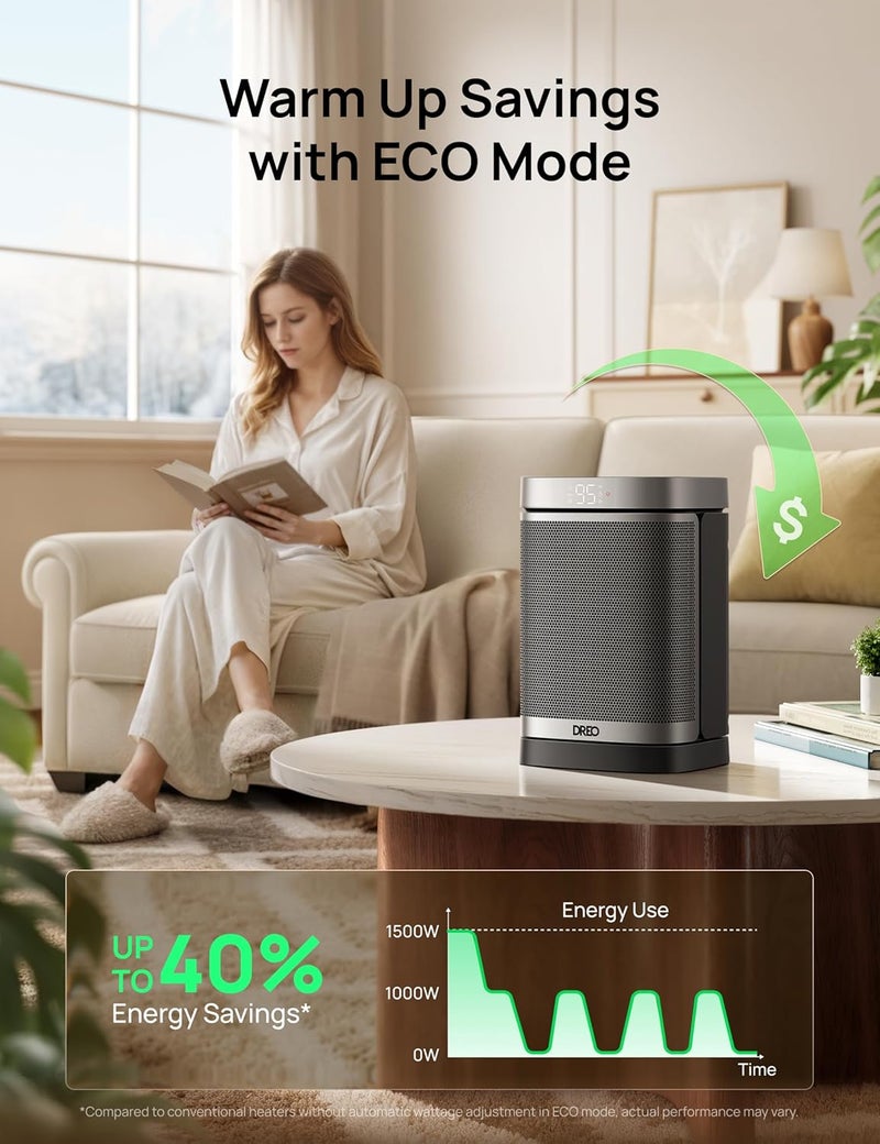 Dreo Space Heater, 1500W Portable Electric Heaters for Indoor Use, PTC Ceramic Heater for Office with Remote, Thermostat, 70°Oscillation, 12H Timer, 5 Modes, Quiet Safe Room Heater for Bedroom - Image 5
