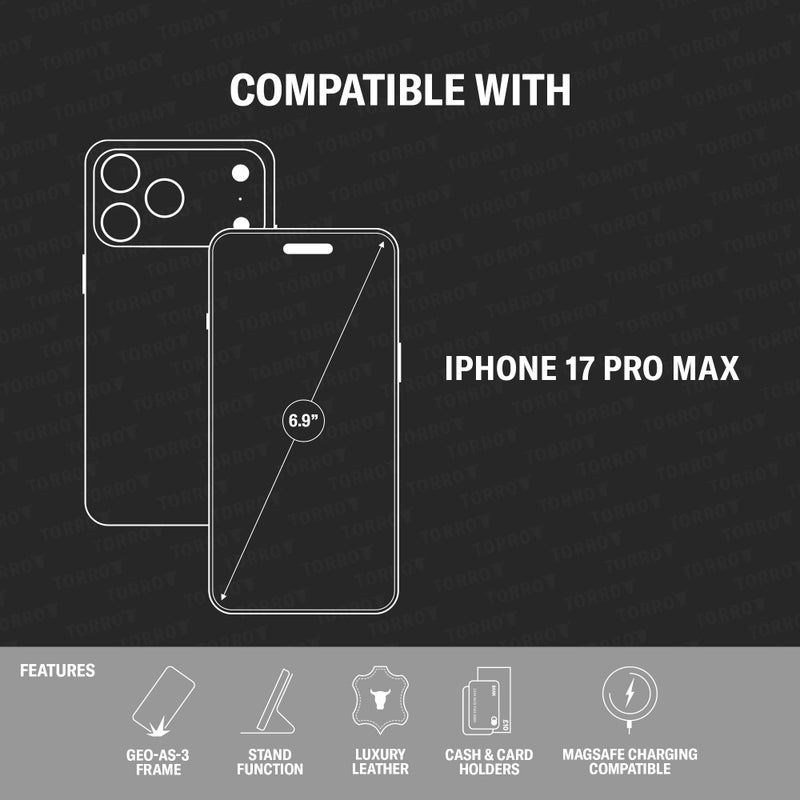 TORRO Leather Case Compatible with iPhone 17 Pro Max 6.9" 2025 - Premium Leather Wallet Flip Case with Kickstand and Card Slots (Compatible with Official MagSafe Chargers) - Black - Image 2