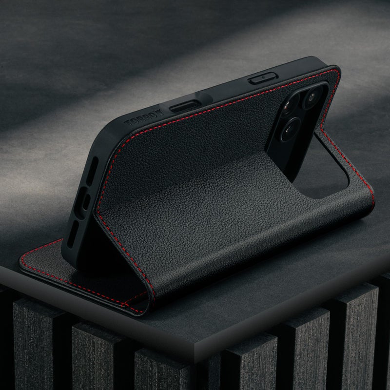 TORRO Leather Case Compatible with iPhone 17 Pro Max 6.9" 2025 - Premium Leather Wallet Flip Case with Kickstand and Card Slots (Compatible with Official MagSafe Chargers) - Black - Image 3