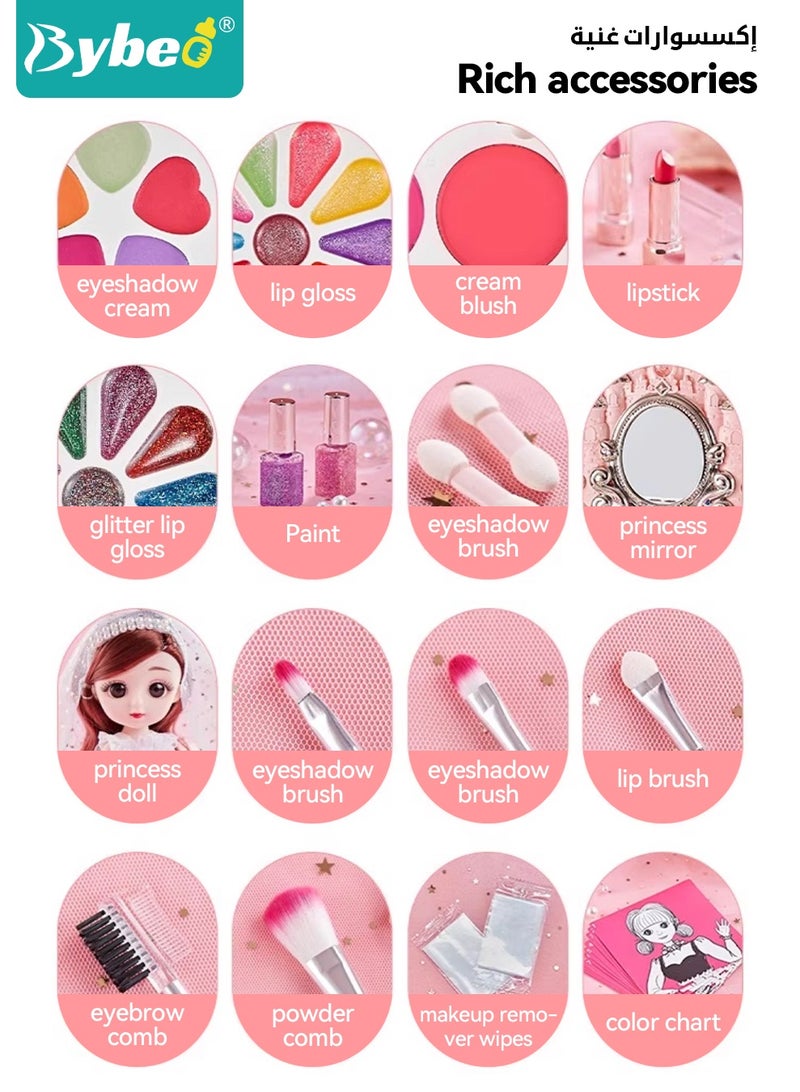 Bybeo Kids Makeup Kit for Girls, Washable Cosmetic Toys, Real Makeup Set with Dressing Table and Mirror, Beauty Playset for Girls Aged 3+, Safe and Non-toxic Princess Dress-Up Toy - Image 4