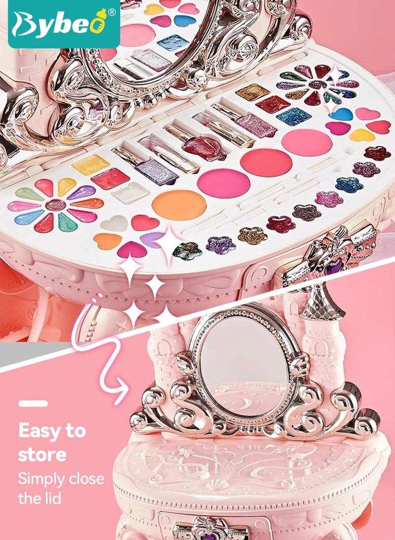 Bybeo Kids Makeup Kit for Girls, Washable Cosmetic Toys, Real Makeup Set with Dressing Table and Mirror, Beauty Playset for Girls Aged 3+, Safe and Non-toxic Princess Dress-Up Toy - Image 5