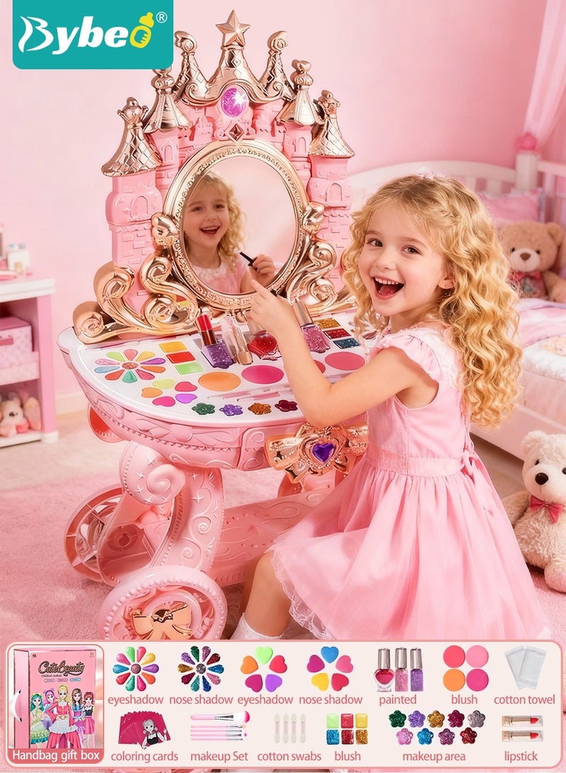 Bybeo Kids Makeup Kit for Girls, Washable Cosmetic Toys, Real Makeup Set with Dressing Table and Mirror, Beauty Playset for Girls Aged 3+, Safe and Non-toxic Princess Dress-Up Toy - Image 1
