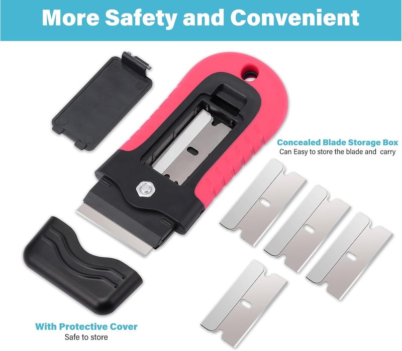 Gomake Razor Blade Scraper Tool with Blade Storage Container, Glass Cooktop Stove Scraper with 10PCS Stainless Steel Blades for Glass Clean,Paint,Old Label,Decal Sticker,Adhesive Remover-Pink - Image 2