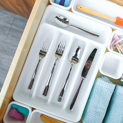 Madesmart صينية أدوات المائدة الصغيرة من ميدسمارت، فضية، بيضاء - Image 3