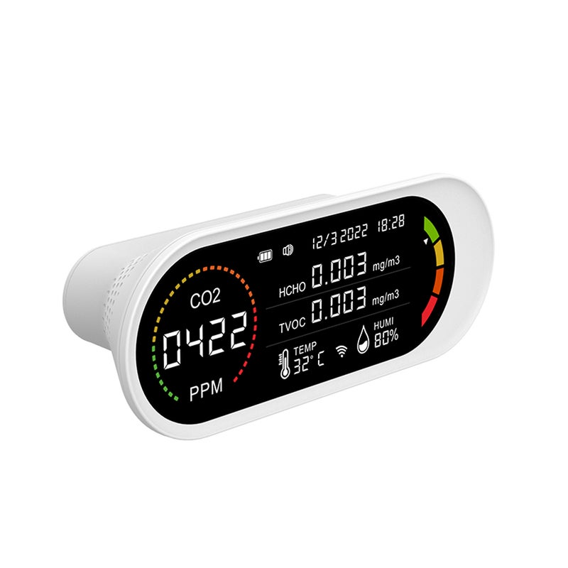 Household Air Quality Detector Multifunctional Semiconductor Sensors CO2 Tester LCD Display with Backlit Carbon Dioxide TVOC HCHO Value Temperature Humidity Detect Self-calibration with Alarm Function - Image 1