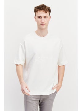 Men Round Neck Short Sleeve Brand Logo T-Shirt, Off White