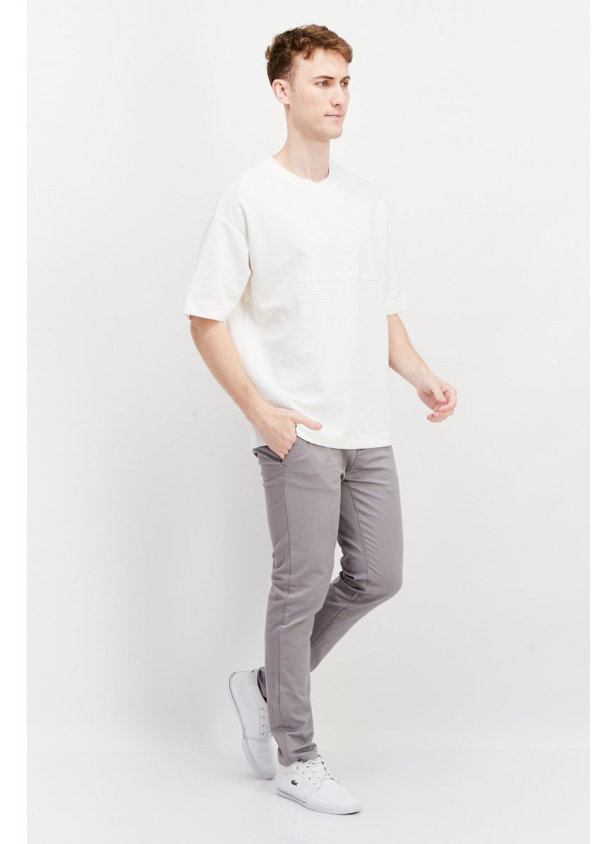 Blank Essentials - Men Round Neck Short Sleeve Brand Logo T-Shirt, Off White - Image 1