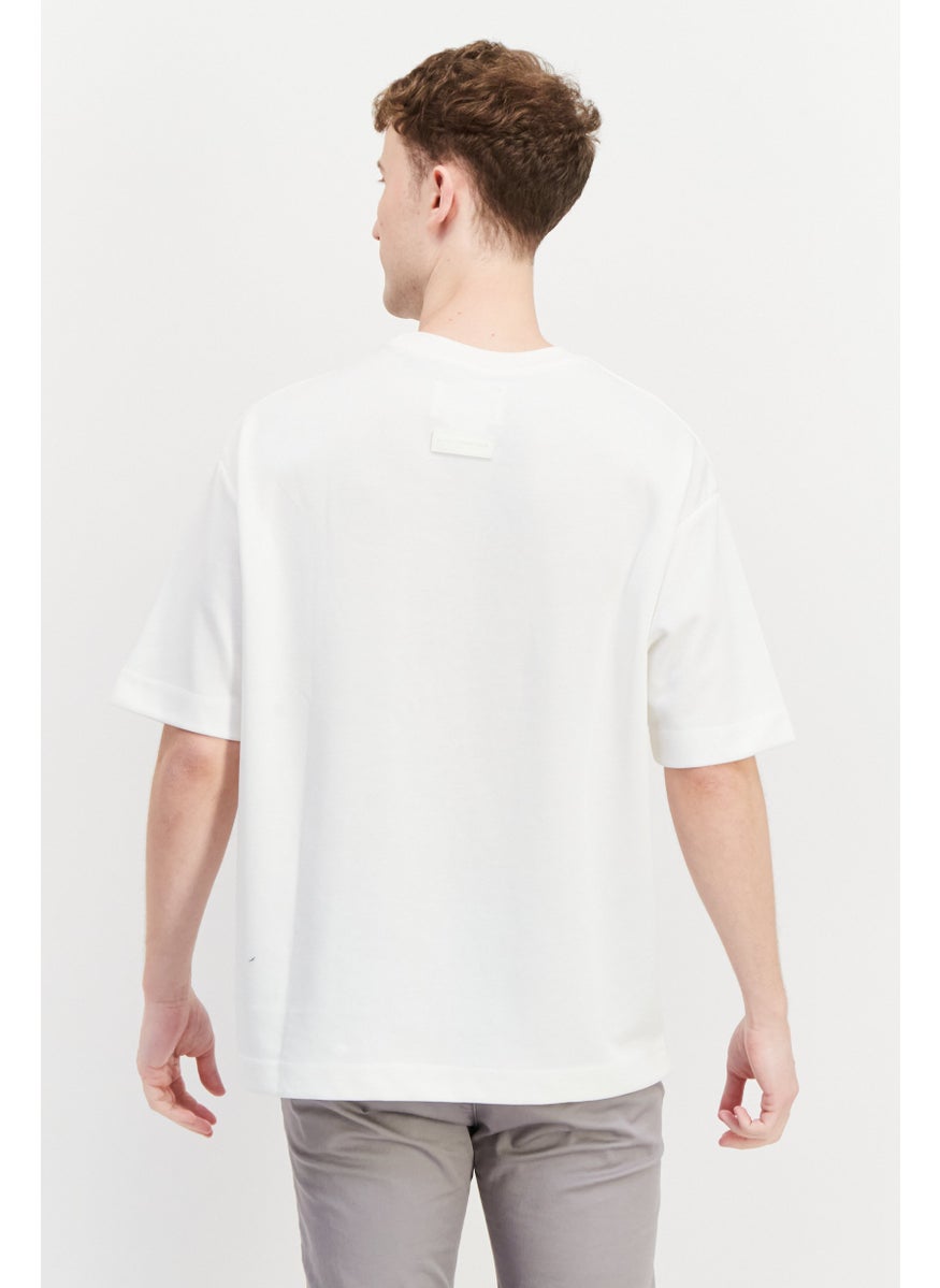 Blank Essentials - Men Round Neck Short Sleeve Brand Logo T-Shirt, Off White - Image 1