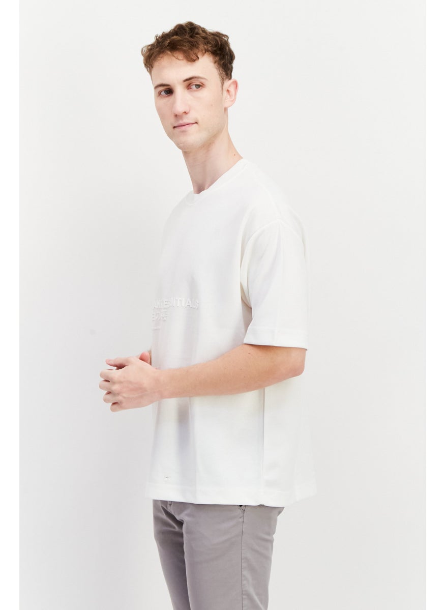 Blank Essentials - Men Round Neck Short Sleeve Brand Logo T-Shirt, Off White - Image 1