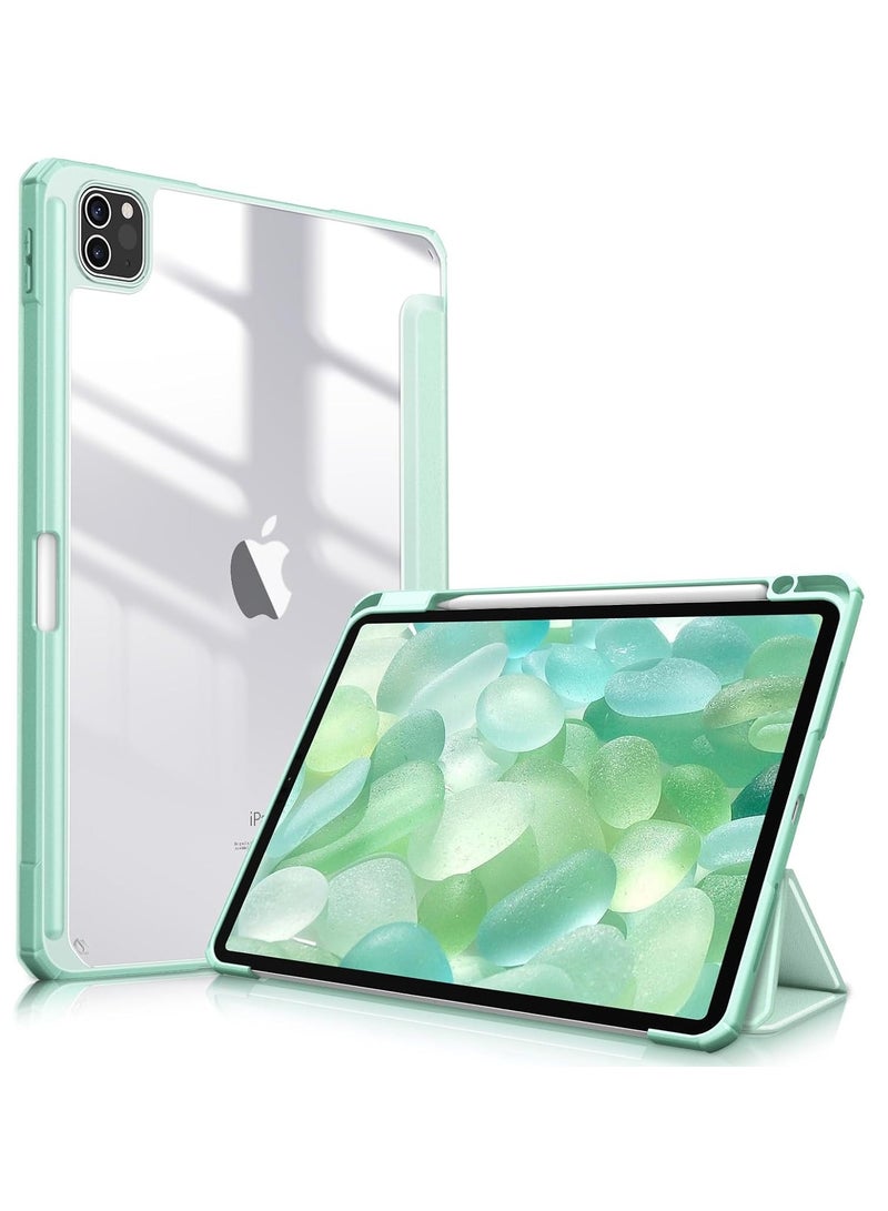 إيفو حافظة هجينة رفيعة لجهاز iPad Pro مقاس 11 بوصة M4 (2024)، غطاء واقٍ مقاوم للصدمات قابل للطي مع غطاء خلفي شفاف وحامل قلم مدمج لجهاز iPad Pro مقاس 11 بوصة 2024، أخضر نعناعي - Image 1