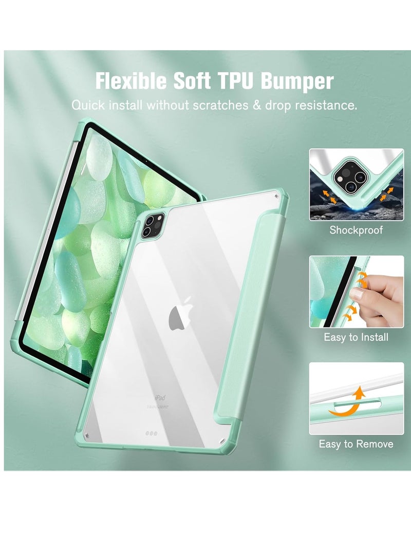 إيفو حافظة هجينة رفيعة لجهاز iPad Pro مقاس 11 بوصة M4 (2024)، غطاء واقٍ مقاوم للصدمات قابل للطي مع غطاء خلفي شفاف وحامل قلم مدمج لجهاز iPad Pro مقاس 11 بوصة 2024، أخضر نعناعي - Image 3