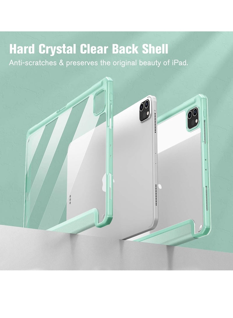 إيفو حافظة هجينة رفيعة لجهاز iPad Pro مقاس 11 بوصة M4 (2024)، غطاء واقٍ مقاوم للصدمات قابل للطي مع غطاء خلفي شفاف وحامل قلم مدمج لجهاز iPad Pro مقاس 11 بوصة 2024، أخضر نعناعي - Image 4