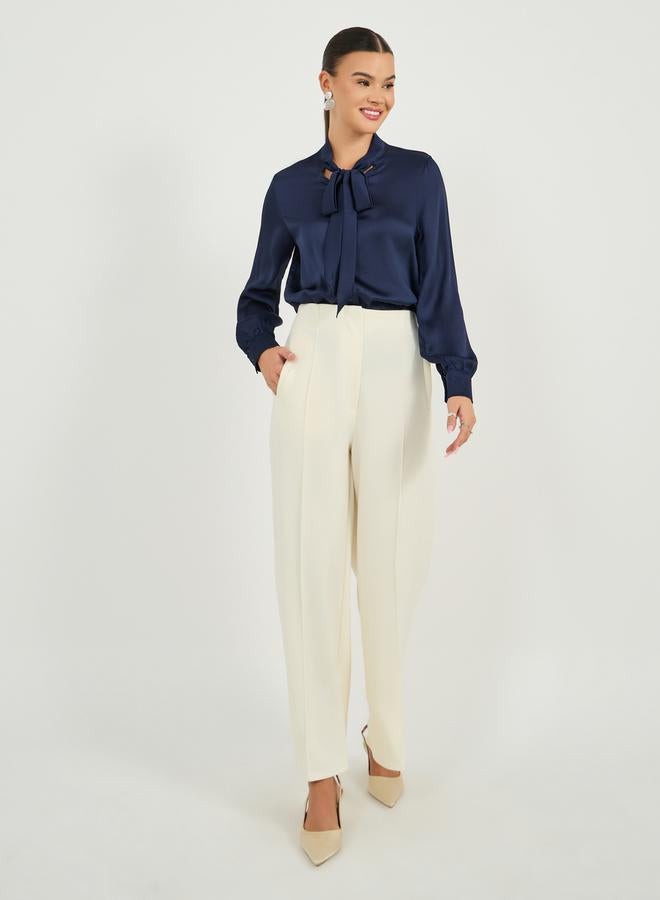 Styli Textured Regular Fit Blouse with Tie Neck Detail - Image 2