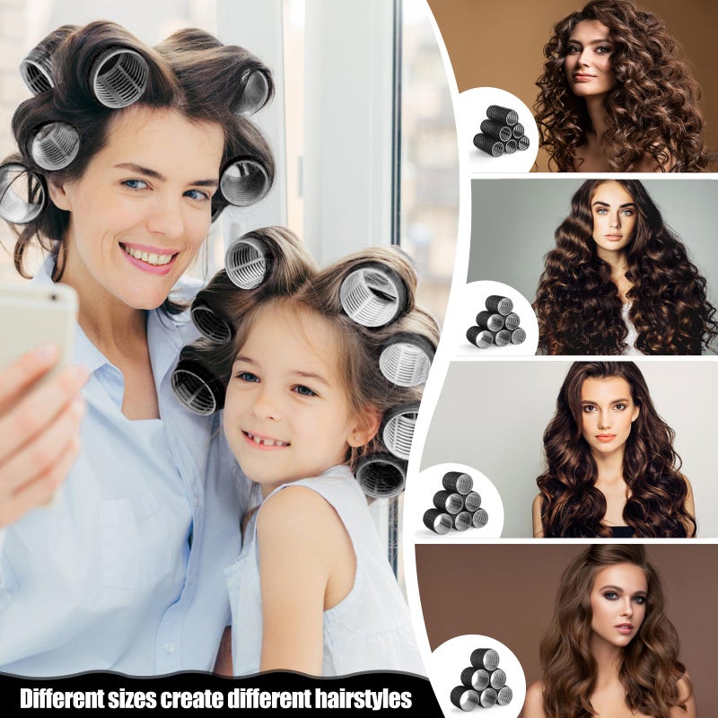 obeoby 4 Sizes Self-Grip Hair Rollers Set - 50 Pcs Jumbo Curlers for Long, Short Hair and Bangs (25mm, 36mm, 48mm, 60mm) With Clips, Black - Image 3