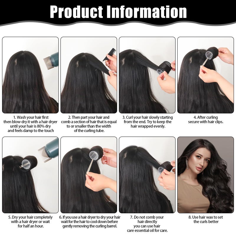 obeoby 4 Sizes Self-Grip Hair Rollers Set - 50 Pcs Jumbo Curlers for Long, Short Hair and Bangs (25mm, 36mm, 48mm, 60mm) With Clips, Black - Image 4