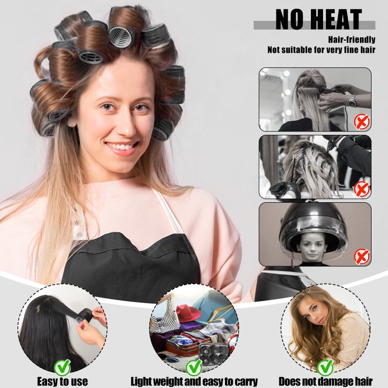 obeoby 4 Sizes Self-Grip Hair Rollers Set - 50 Pcs Jumbo Curlers for Long, Short Hair and Bangs (25mm, 36mm, 48mm, 60mm) With Clips, Black - Image 5