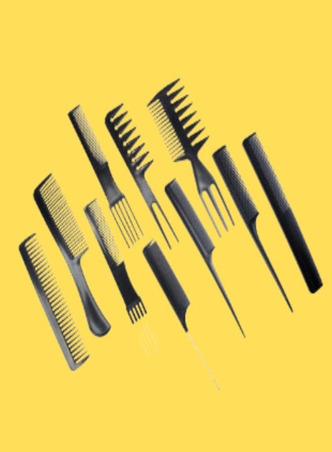Mabron مجموعة أمشاط الشعر من مابرون مكونة من 10 قطع. تتميز هذه المجموعة متعددة الاستخدامات بأمشاط ذات مقابض سوداء مناسبة لتصفيف الشعر والحلاقة، وتتضمن أمشاطًا ذات أسنان دقيقة وواسعة مناسبة للرجال والنساء. - Image 3