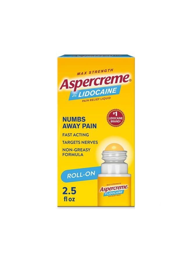 Aspercreme Odor Free Max Strength Lidocaine Pain Relief Liquid with Roll-On No Mess Applicator, 2.5 oz. - Image 1