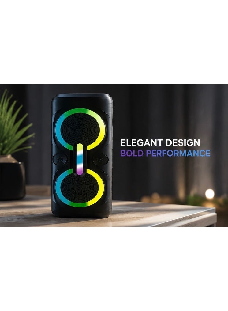 سماعة حفلات محمولة 800 – سماعتان 8 إنش بإضاءة RGB مع بطارية قابلة للشحن ودعم USB وTF والماي - Image 2