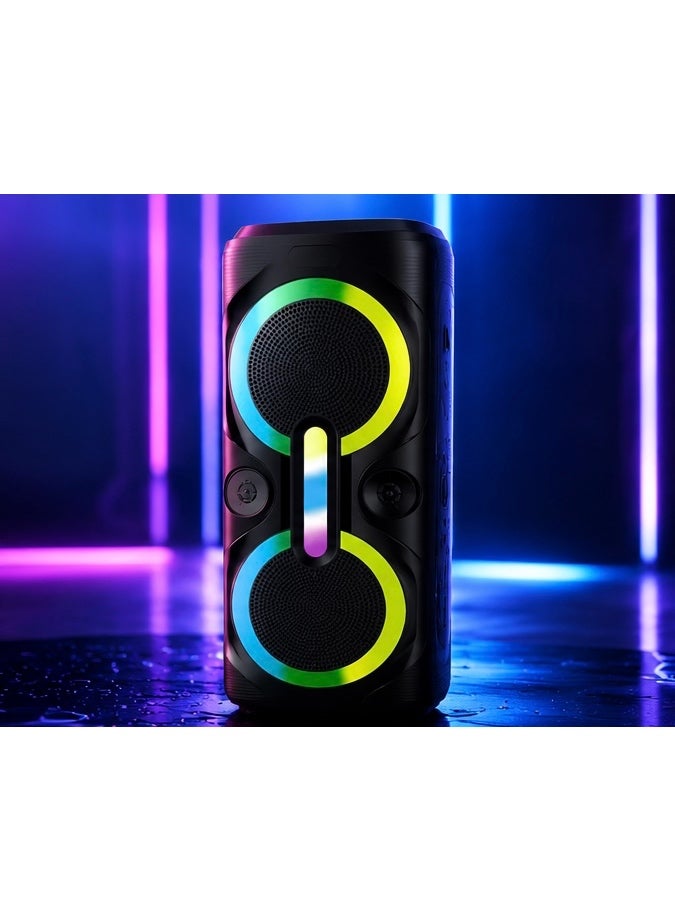 سماعة حفلات محمولة 800 – سماعتان 8 إنش بإضاءة RGB مع بطارية قابلة للشحن ودعم USB وTF والماي - Image 4