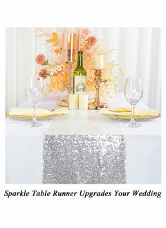 Excefore Sequin Table Runner Glitter Fabric Table Linens Runner Fabric Decorations for Holiday Wedding Birthday Outdoor Party Decor 12x72 inch  - Image 5