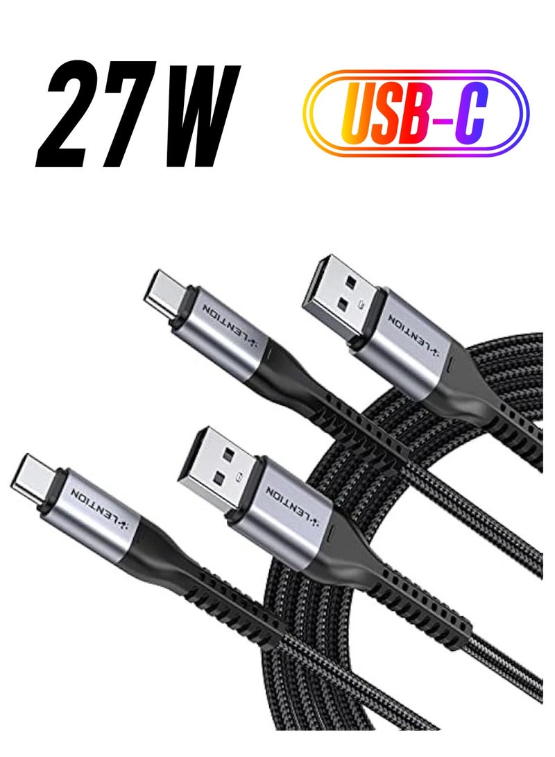 Lention USB Type C Cable 9V/3A Fast Charging (2-Pack 3.3ft+3.3ft), LENTION USB A to USB C 27W Braided Charger Cord Compatible with Samsung Galaxy S10 S10E S9 S8 Plus Note 10 9 8, Moto Z, LG G8/G7, More (Grey)  - Image 1