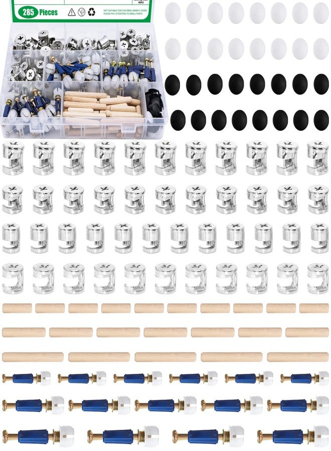 Yauhar 285Pcs 3 in 1 Furniture Connecting Hardware Connectors Kit for Cabinet Closet Drawer Wardrobe, Cam Lock Fittings with Dowel, Pre-Inserted Nut, Wood Dowel Pins and Locknut Caps - Image 1