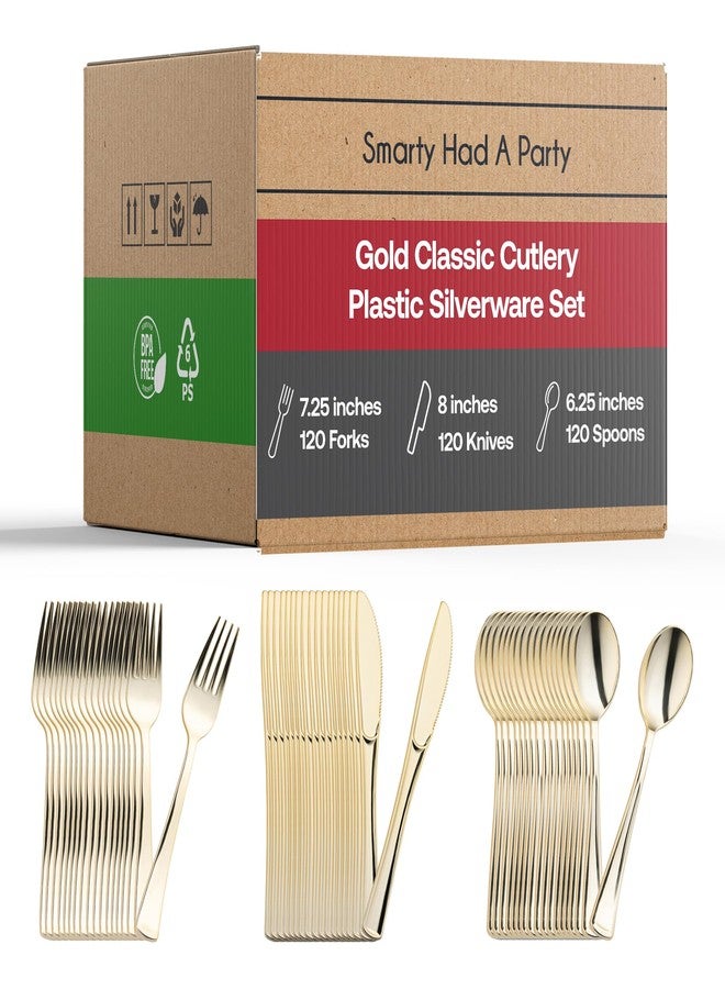 Smarty Had A Party 360 Piece Plastic Silverware Set - Disposable Gold Forks, Spoons, Knives - Bulk Flatware Utensil Party Supplies for Wedding, Birthday, All Occasions - Image 1