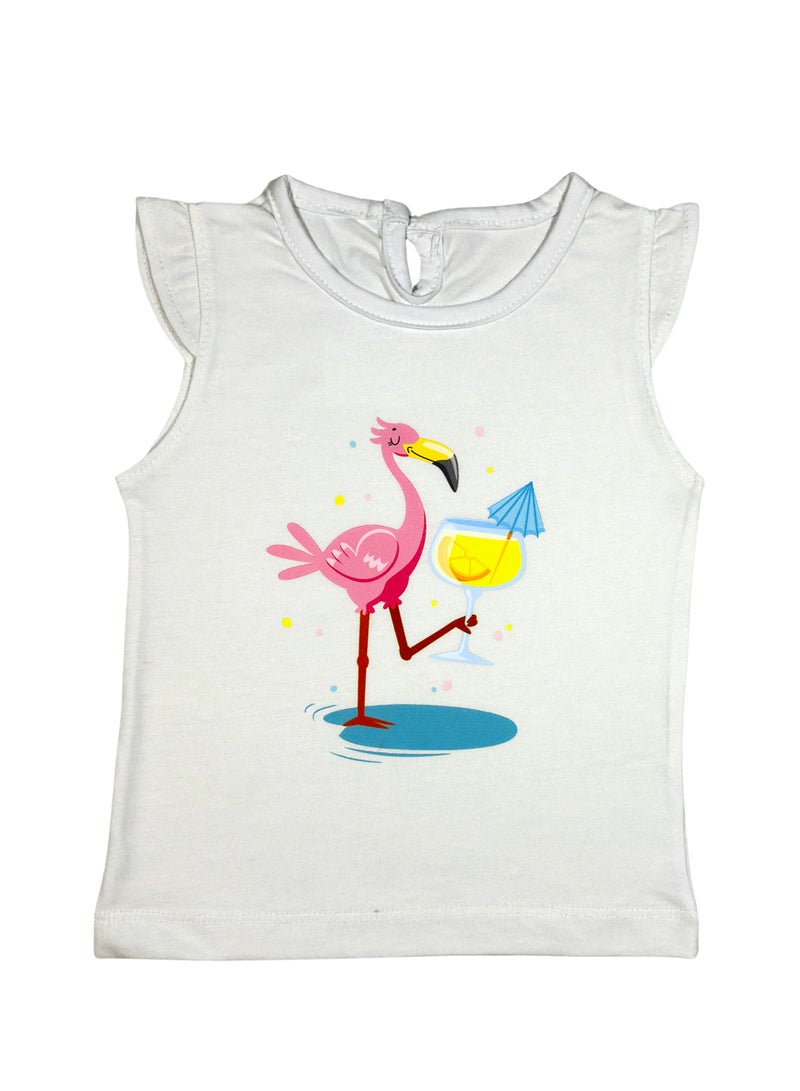 Baby Co. Flamingo White Girls T-shirt - Image 1