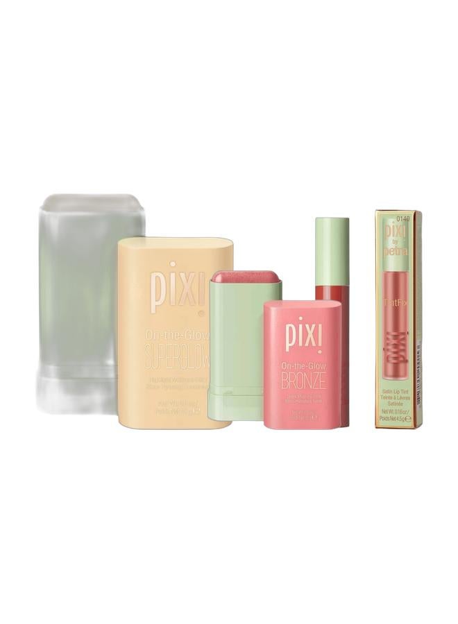 pixi On-The-Glow Bronze Warm Glow & Tintfix - Calm Satin Lip Tint Calm & On-the-Glow SuperGlow Glidedgold Bundle - Image 1
