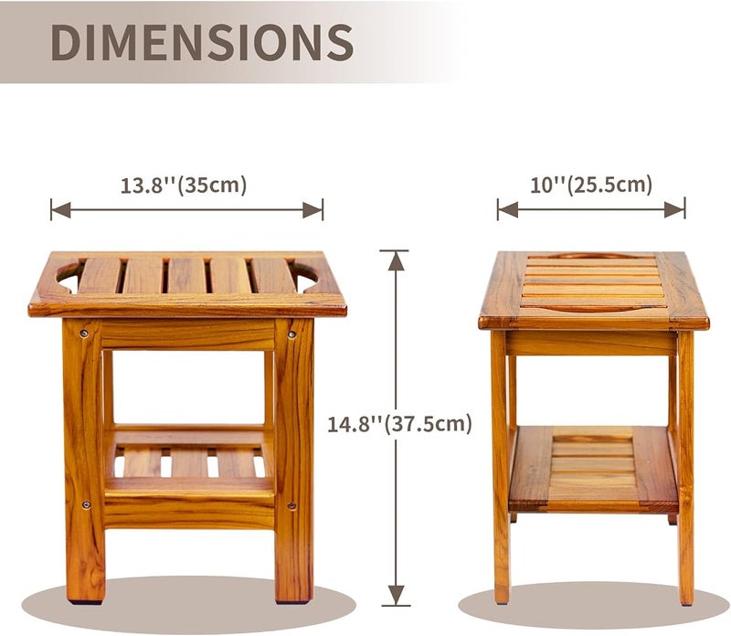 يوتوب لايك { "titleAr": "Utoplike Teak Shower Bench, كرسي دش خشبي مدمج مع رف ومقبض، كرسي استحمام خشبي صغير مكون من طابقين بأقدام مانعة للانزلاق للاستخدام في الحمامات أو الأحواض الاستحمام أو الأماكن الخارجية" "detailsAr": " "رف مزدوج عملي: ي - Image 3