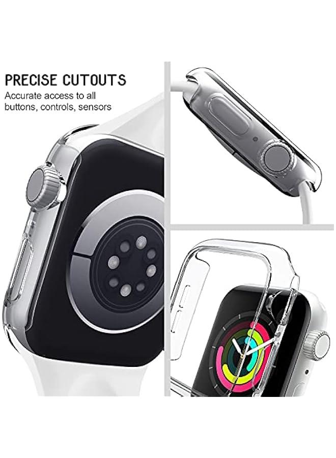 3 Pack Compatible for Apple Watch Case 44mm Series 6 Series 5 Series 4 / SE, Hard PC Bumper Case Protective Cover Frame 【NO Screen Film】 Compatible for iWatch Accessories 44mm, Black/Navy Blue/Clear - Image 3