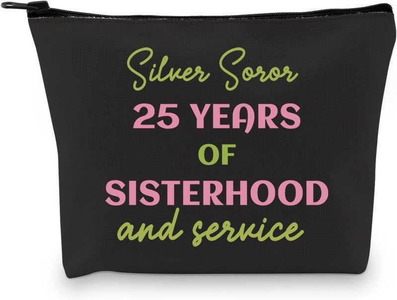 Gzrlyf Silver Soror 25 Years Of Sisterhood Gift Sorority Makeup Bag 25 Years Soror Sorority Anniversary Cosmetic Bag (Silver Soror 25)