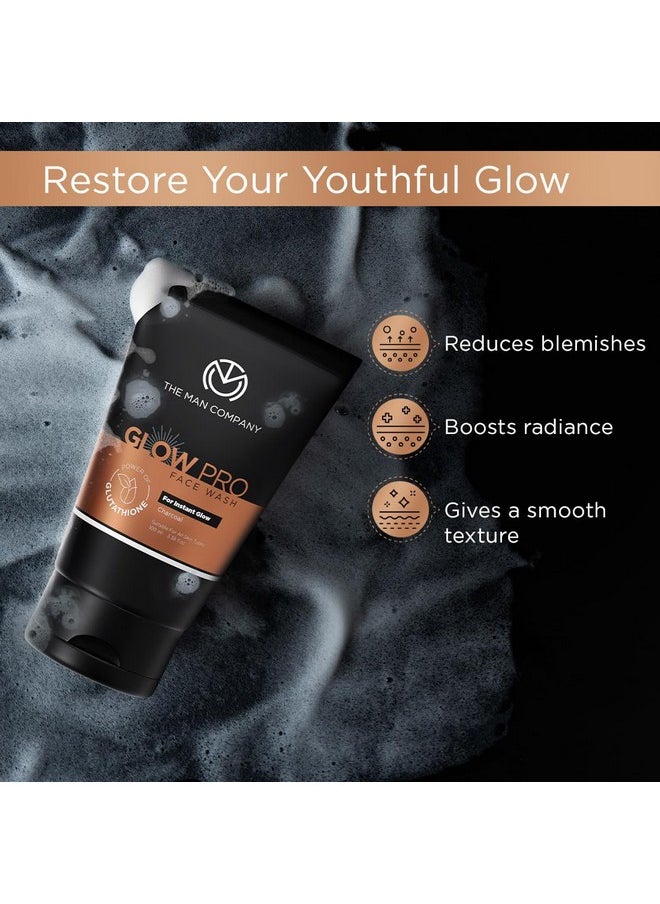 Glow Pro Face Wash For Men - 100Ml | Enriched With Glutathione, Charcoal | Instant Glow, Deep Cleansing & Evens Skin Tone | Men'S Face Wash For Dry Skin | Toxin Free