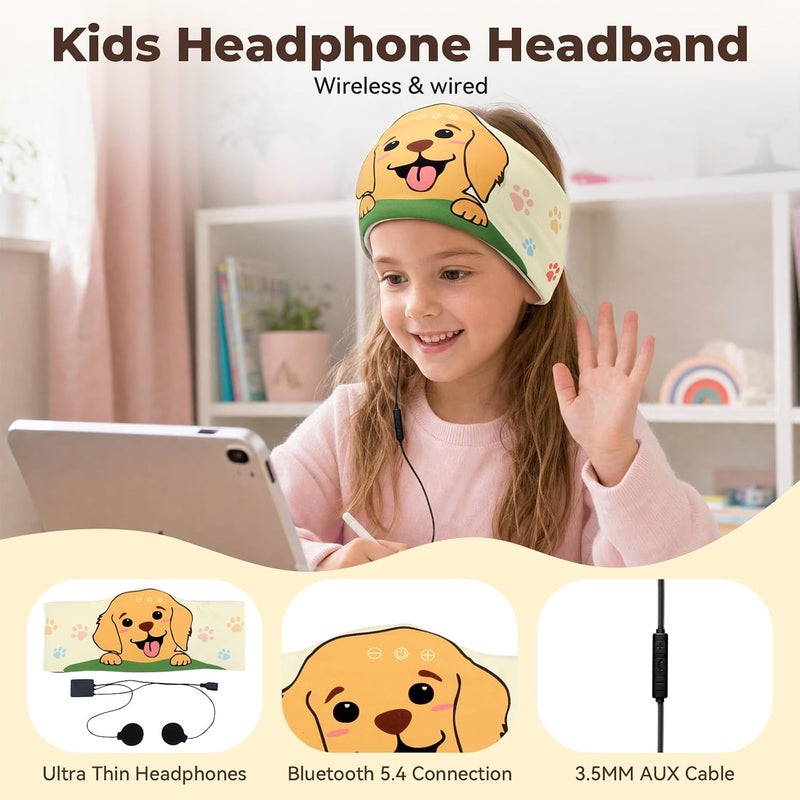 ZHENYEMEI Toddler Headband Headphones Wireless, Kids Bluetooth Earphones for iPad, Safe Volume - Wired School Headphones for Kids with 3.5 MM Jack & Travel Bag Travel Plane Accessories for Boys & Girls (Dog) - Image 5