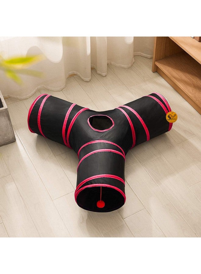 سايج سكوير كيس نوم محمول كبير الحجم من Sage Square مزود بنفق ثلاثي الاتجاهات مع كرة تعليق للقطط/القطط الصغيرة/الجراء/الكلاب (أحمر) - Image 1