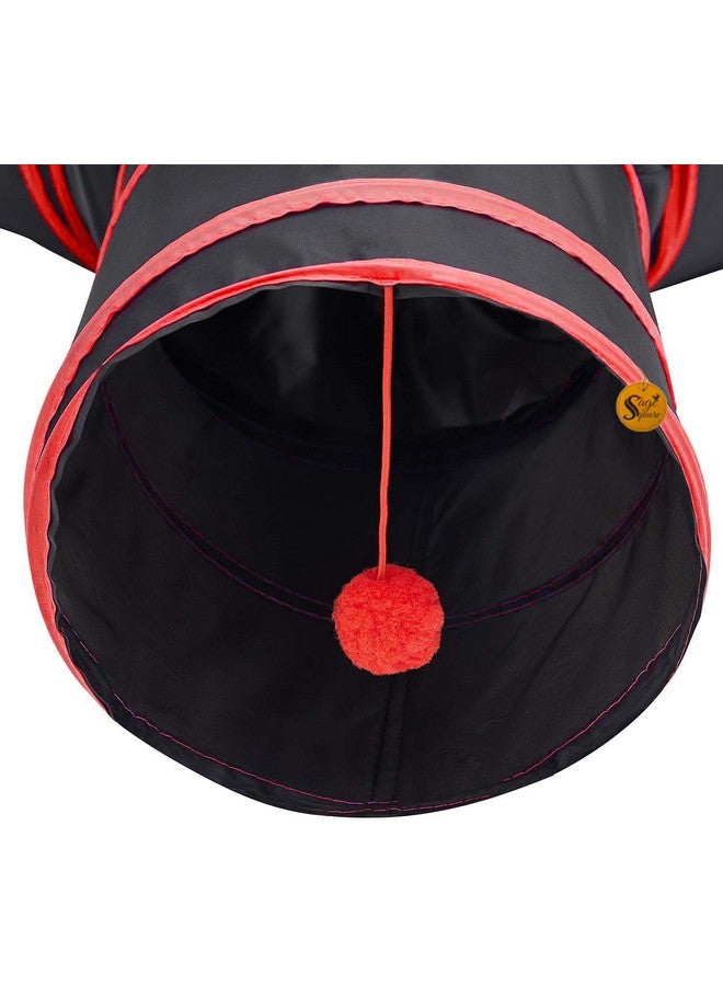 سايج سكوير كيس نوم محمول كبير الحجم من Sage Square مزود بنفق ثلاثي الاتجاهات مع كرة تعليق للقطط/القطط الصغيرة/الجراء/الكلاب (أحمر) - Image 5