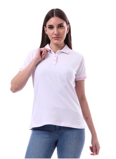 Andora Woman Turn Down Collar Solid Polo Shirt _ White  - Image 1