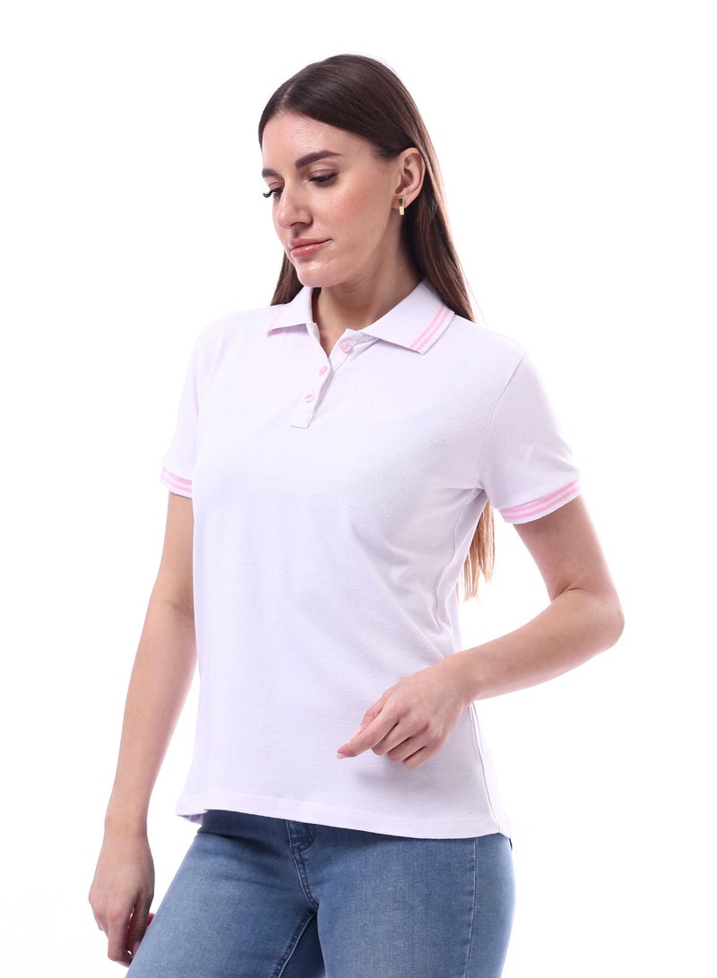 Andora Woman Turn Down Collar Solid Polo Shirt _ White - Image 2